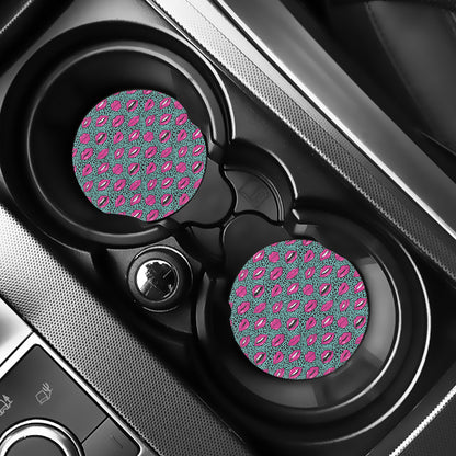 Purple Lips Pattern Print Car Coasters