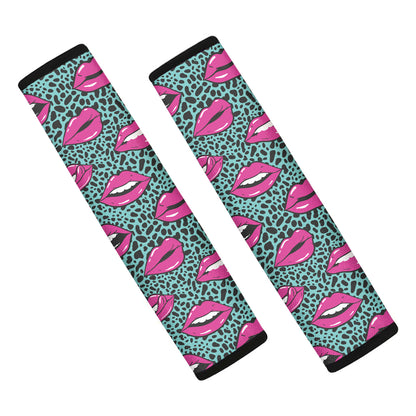 Purple Lips Pattern Print Car Seat Belt Covers