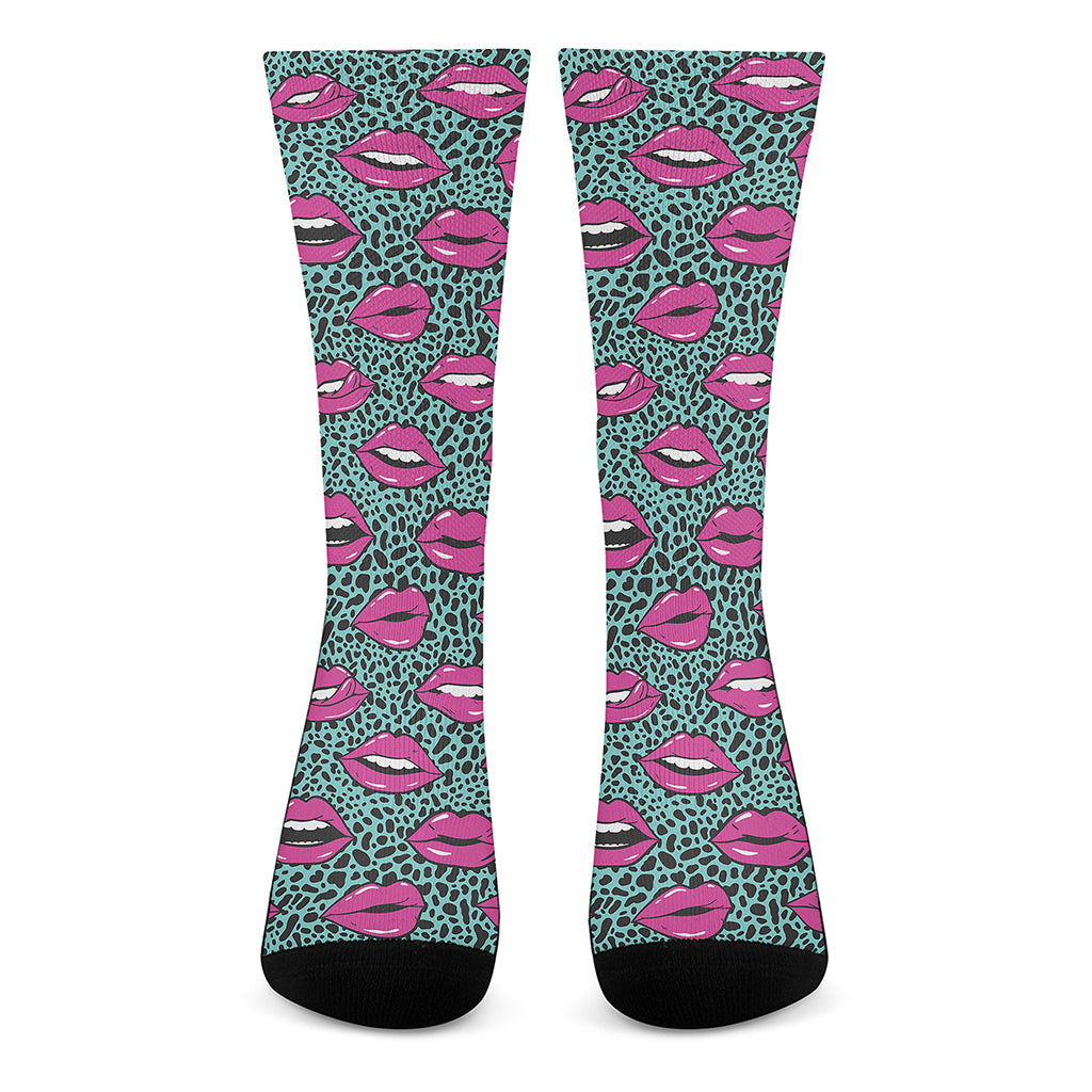 Purple Lips Pattern Print Crew Socks