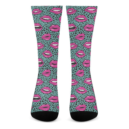 Purple Lips Pattern Print Crew Socks