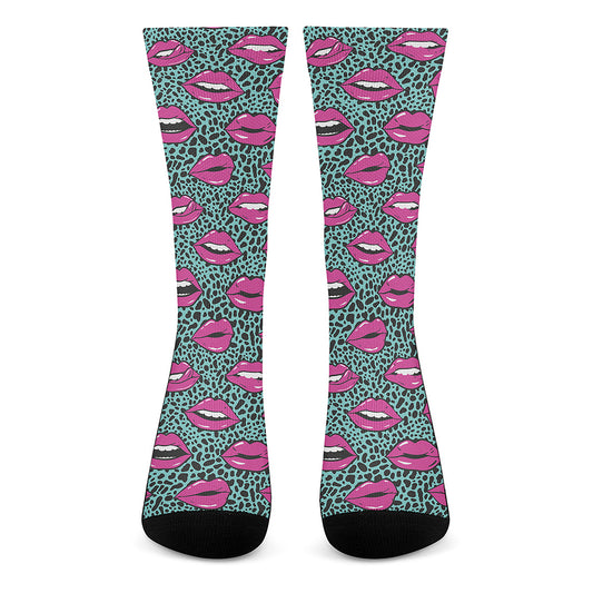 Purple Lips Pattern Print Crew Socks