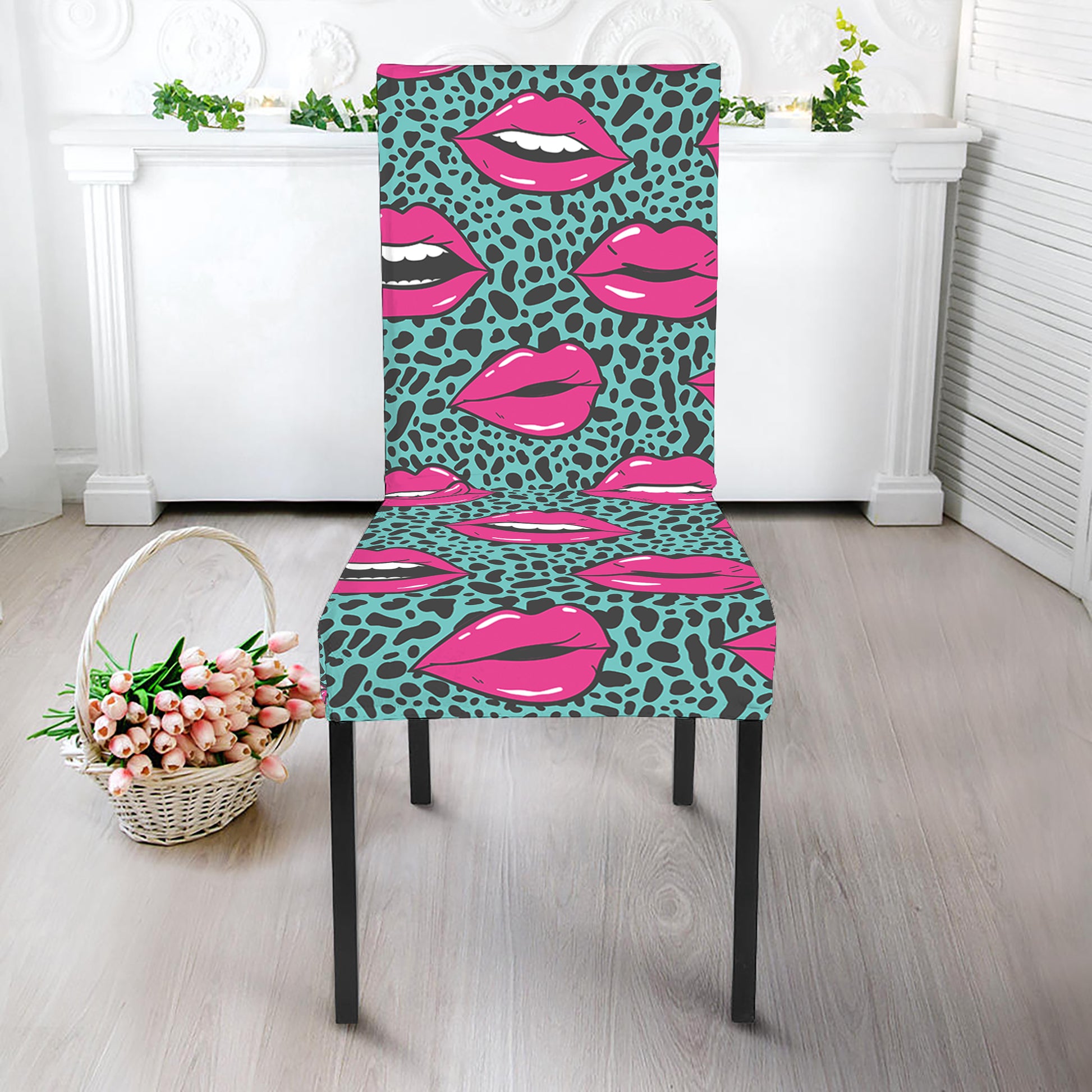 Purple Lips Pattern Print Dining Chair Slipcover