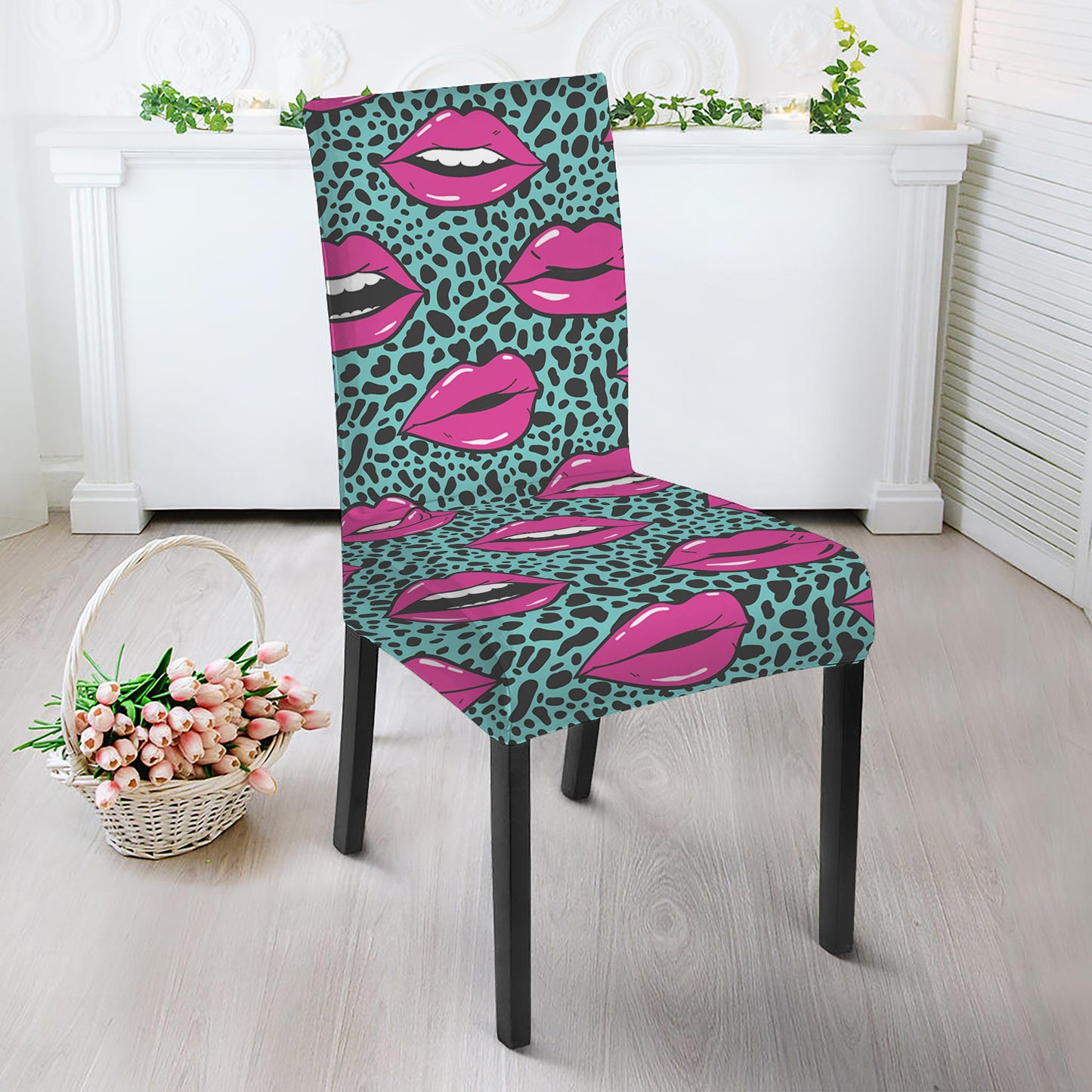 Purple Lips Pattern Print Dining Chair Slipcover