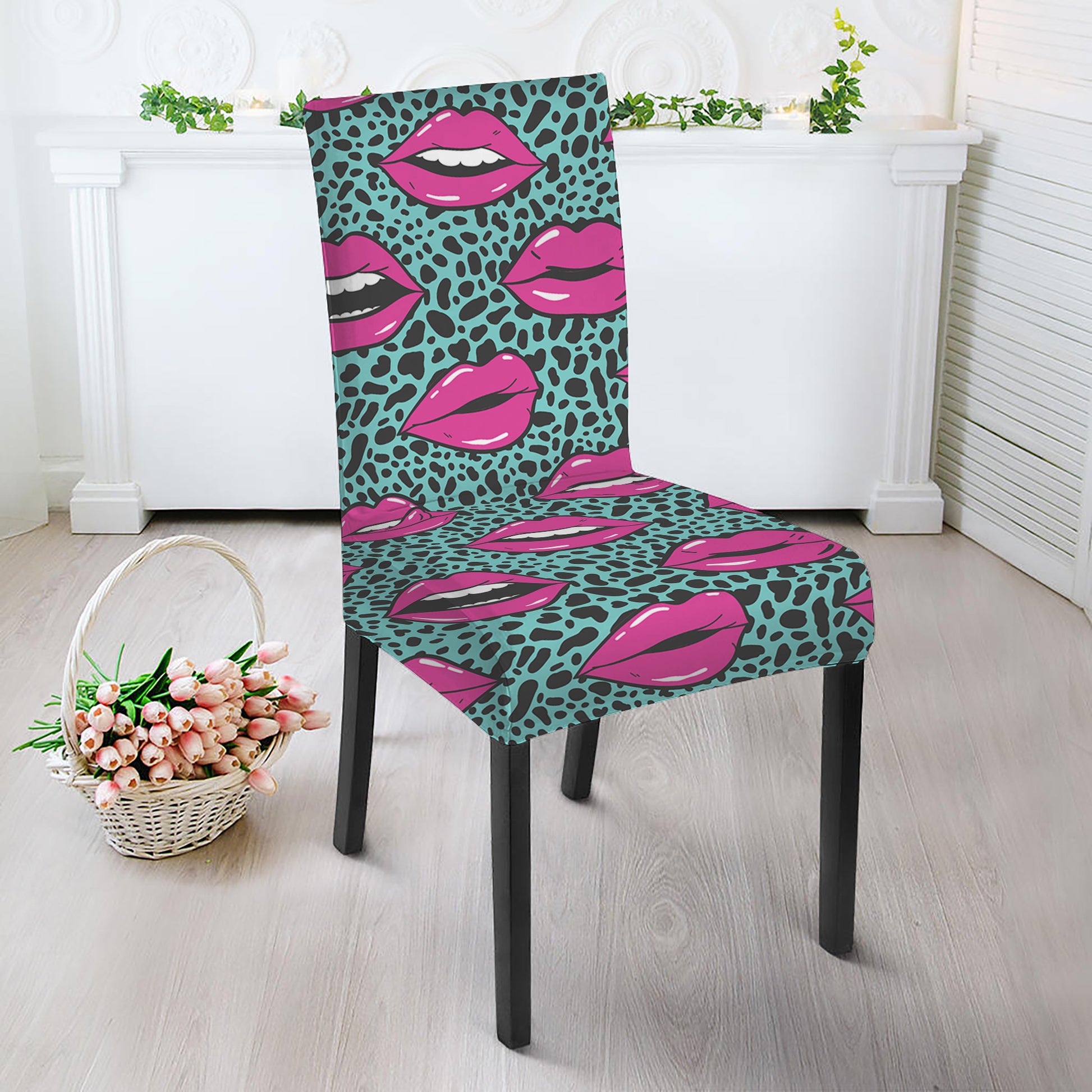 Purple Lips Pattern Print Dining Chair Slipcover