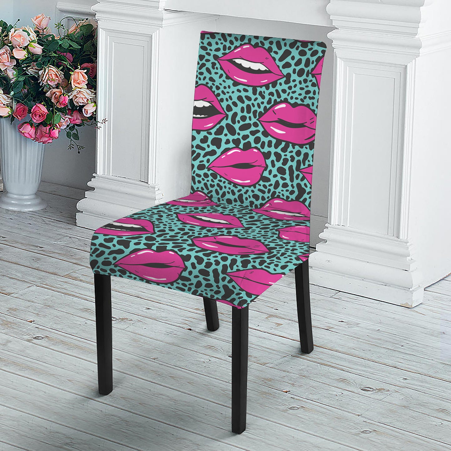Purple Lips Pattern Print Dining Chair Slipcover