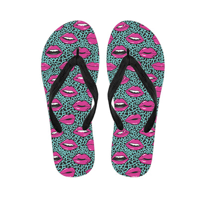 Purple Lips Pattern Print Flip Flops