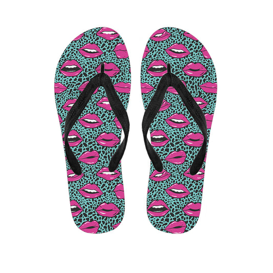 Purple Lips Pattern Print Flip Flops