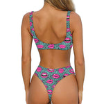 Purple Lips Pattern Print Front Bow Tie Bikini
