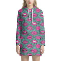 Purple Lips Pattern Print Pullover Hoodie Dress