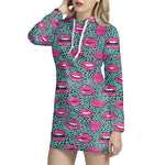 Purple Lips Pattern Print Hoodie Dress