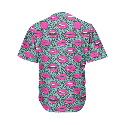 Purple Lips Pattern Print Men's Baseball Jersey