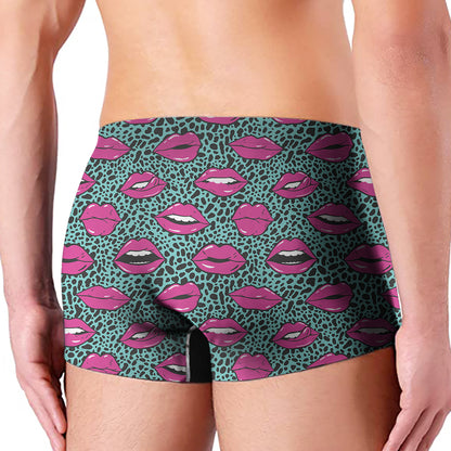 Purple Lips Pattern Print Men's Boxer Briefs