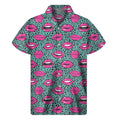 Purple Lips Pattern Print Men's Short Sleeve Shirt