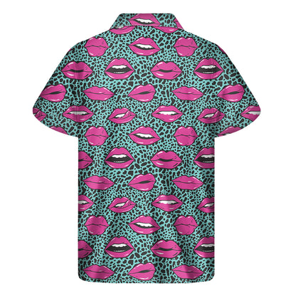 Purple Lips Pattern Print Men's Short Sleeve Shirt