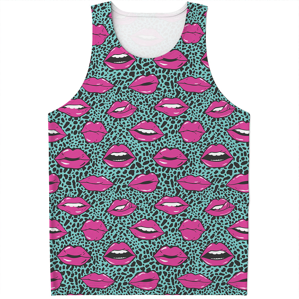Purple Lips Pattern Print Men's Tank Top