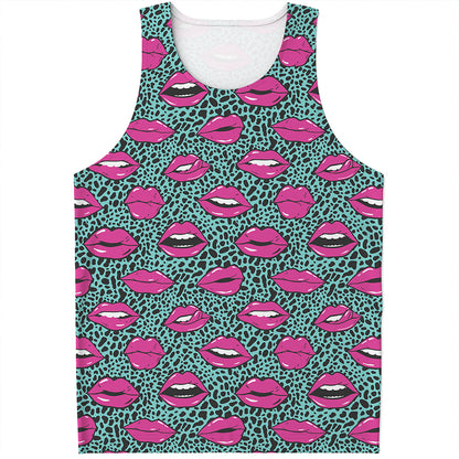 Purple Lips Pattern Print Men's Tank Top