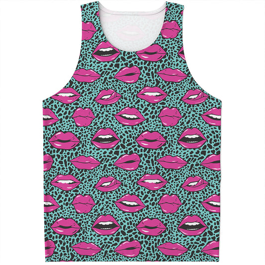Purple Lips Pattern Print Men's Tank Top