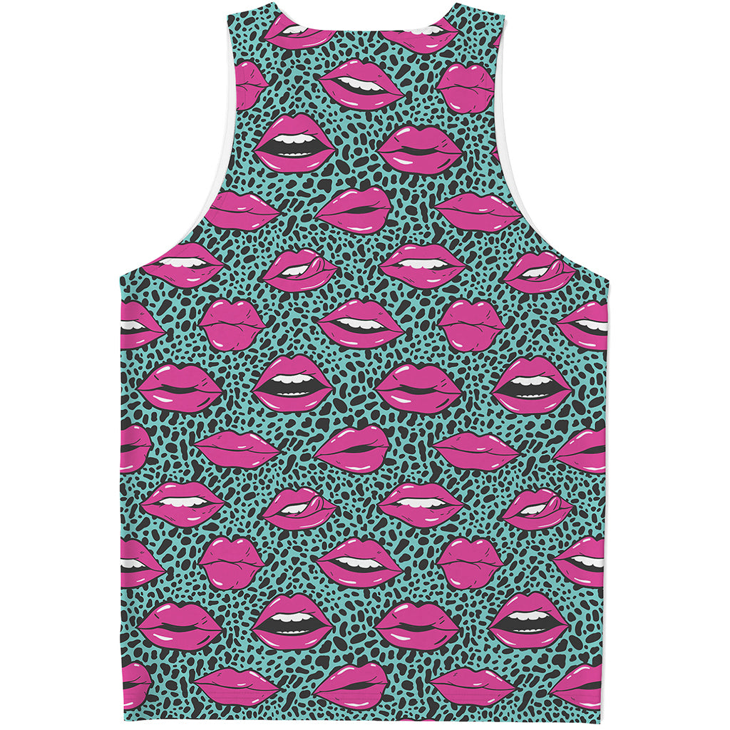 Purple Lips Pattern Print Men's Tank Top