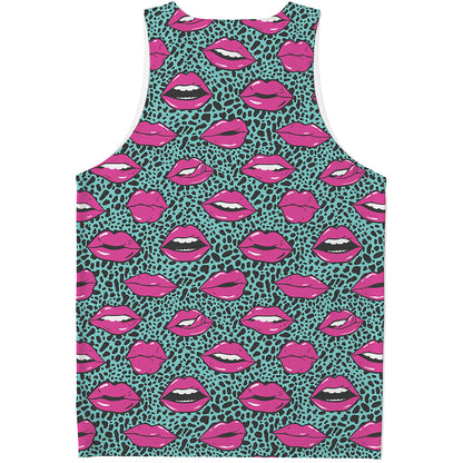 Purple Lips Pattern Print Men's Tank Top