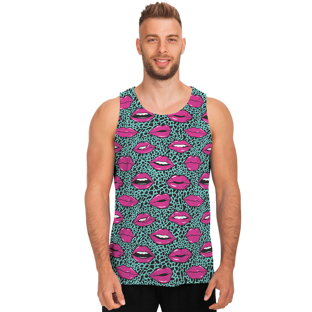 Purple Lips Pattern Print Men's Tank Top