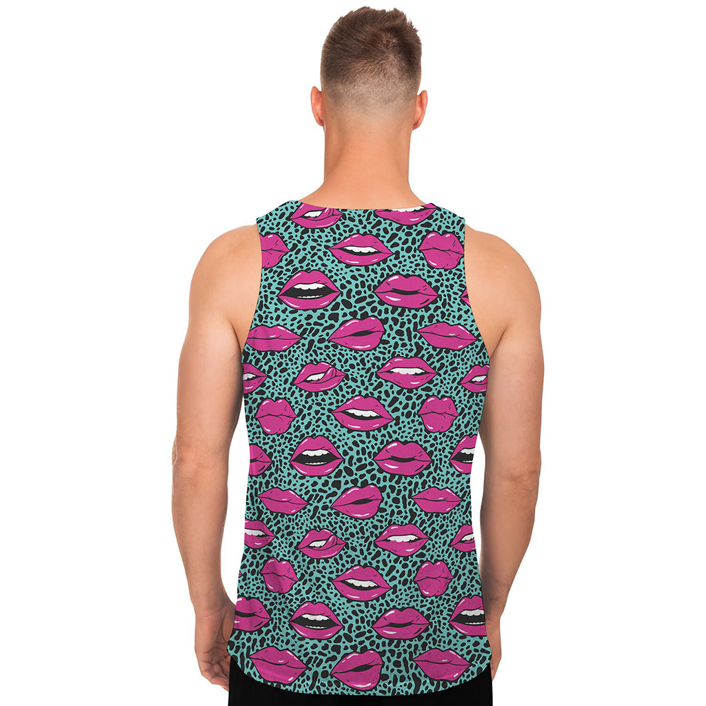 Purple Lips Pattern Print Men's Tank Top