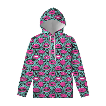 Purple Lips Pattern Print Pullover Hoodie