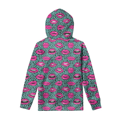 Purple Lips Pattern Print Pullover Hoodie
