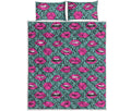 Purple Lips Pattern Print Quilt Bed Set