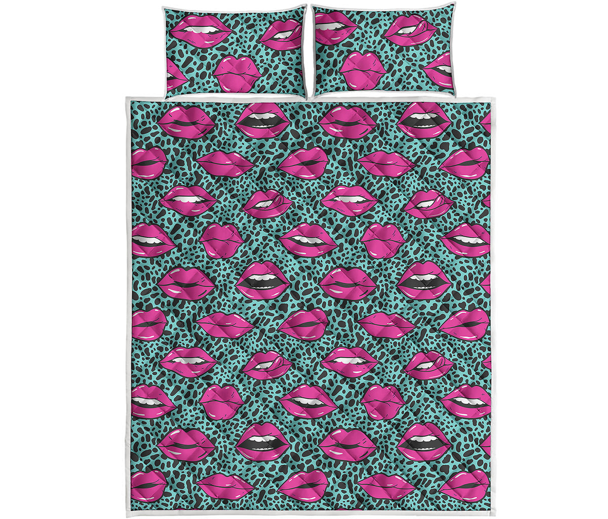 Purple Lips Pattern Print Quilt Bed Set