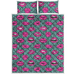 Purple Lips Pattern Print Quilt Bed Set