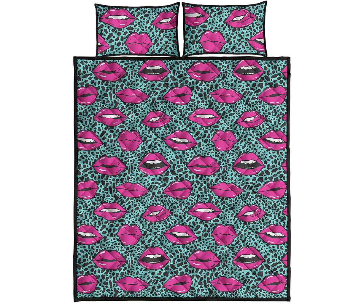 Purple Lips Pattern Print Quilt Bed Set