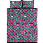 Purple Lips Pattern Print Quilt Bed Set