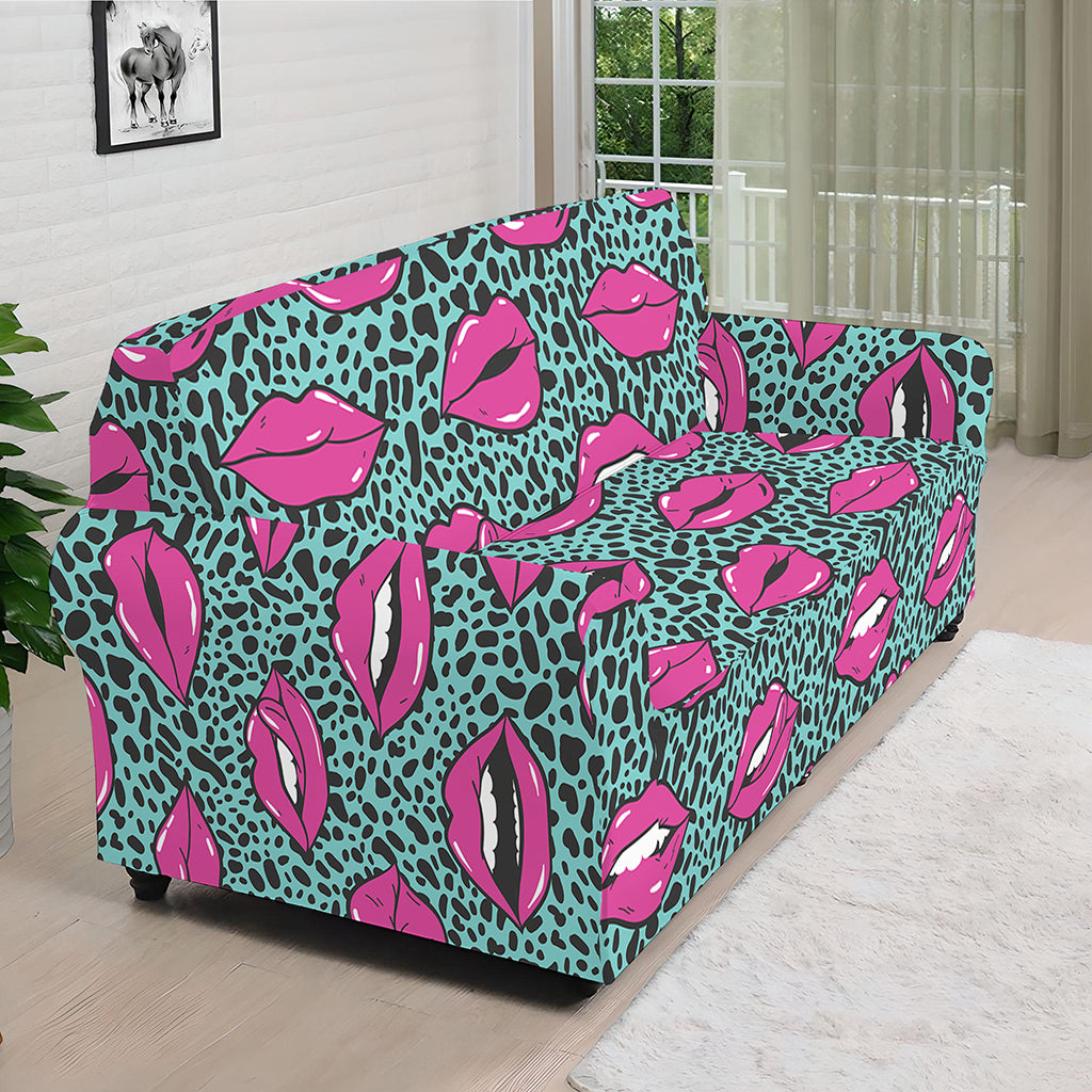 Purple Lips Pattern Print Sofa Cover