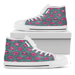 Purple Lips Pattern Print White High Top Shoes