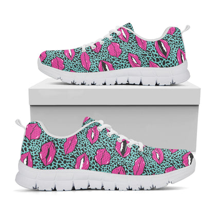 Purple Lips Pattern Print White Sneakers