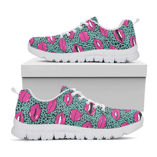 Purple Lips Pattern Print White Sneakers