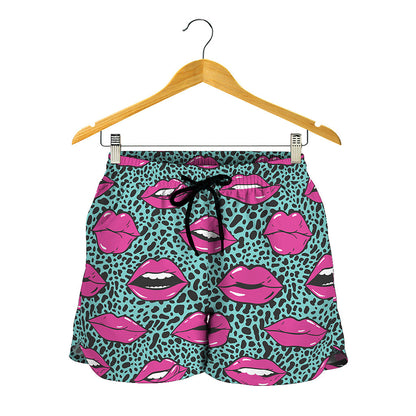 Purple Lips Pattern Print Women's Shorts