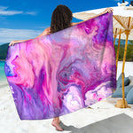 Purple Liquid Marble Print Beach Sarong Wrap