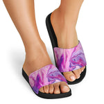 Purple Liquid Marble Print Black Slide Sandals