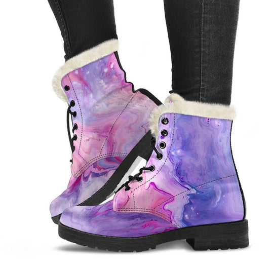 Purple Liquid Marble Print Comfy Boots GearFrost