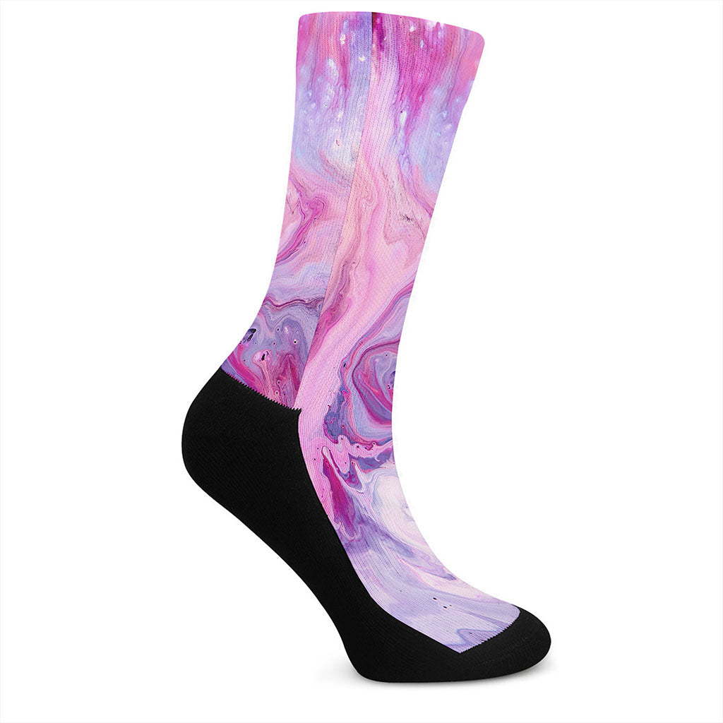 Purple Liquid Marble Print Crew Socks