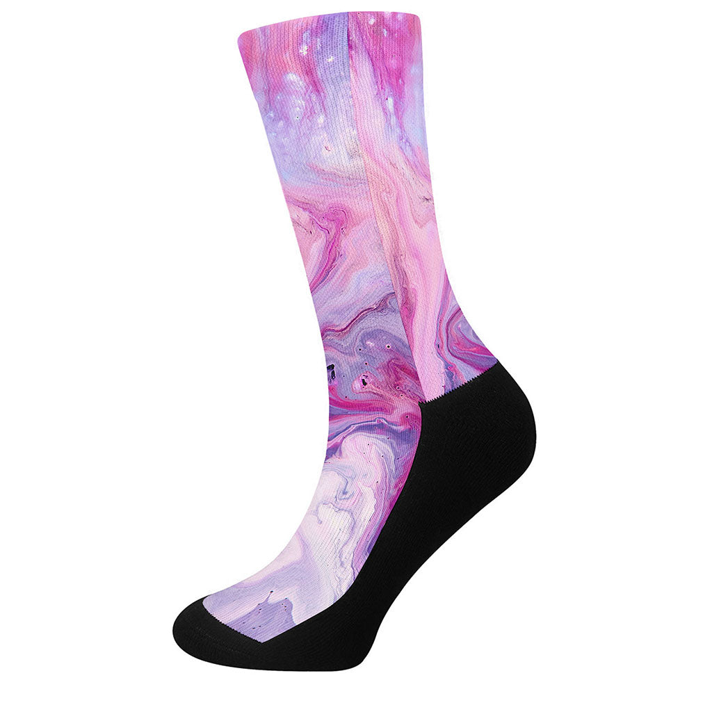 Purple Liquid Marble Print Crew Socks