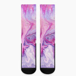 Purple Liquid Marble Print Crew Socks