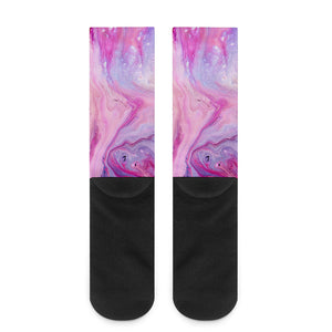 Purple Liquid Marble Print Crew Socks