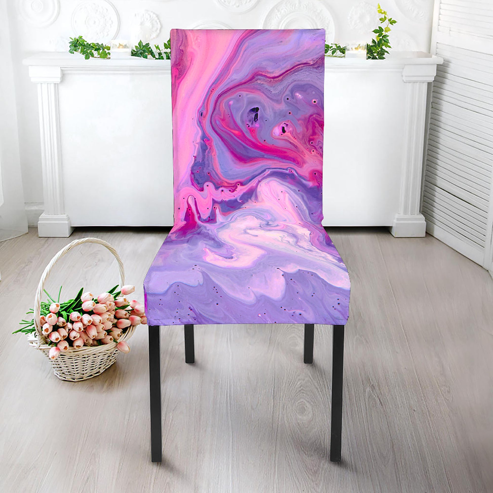 Purple Liquid Marble Print Dining Chair Slipcover