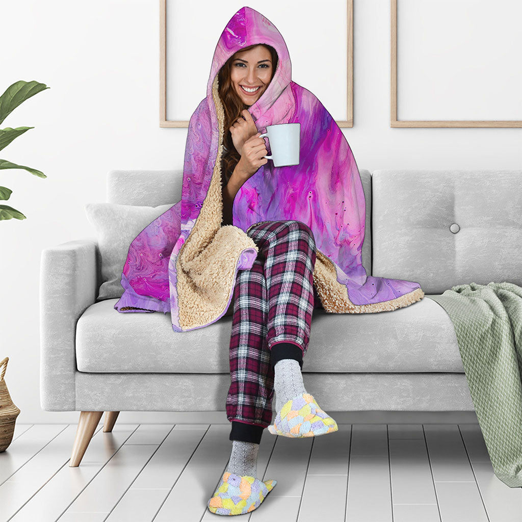 Purple Liquid Marble Print Hooded Blanket