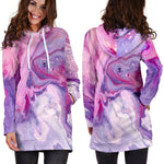 Purple Liquid Marble Print Hoodie Dress GearFrost