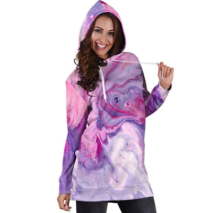 Purple Liquid Marble Print Hoodie Dress GearFrost