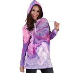 Purple Liquid Marble Print Hoodie Dress GearFrost