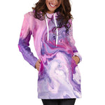 Purple Liquid Marble Print Hoodie Dress GearFrost